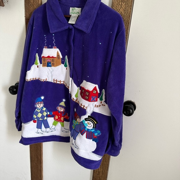 Quacker Factory Christmas Sweater Jacket XL Purple Cardigan Snowman Button Down - Picture 16 of 16